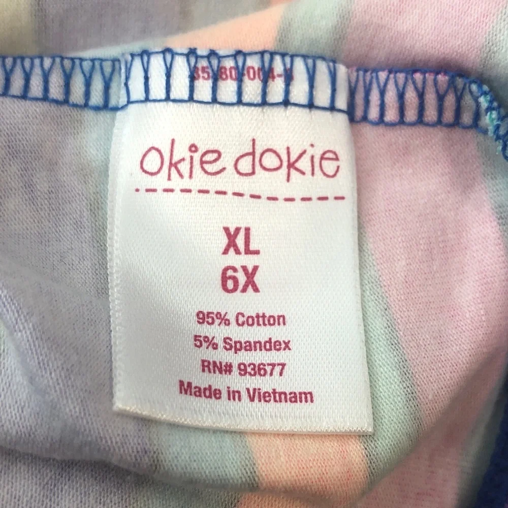 NEW Okie Dokie White Blue Tee shirt Multi Color Striped Leggings Top 6 pant 6X